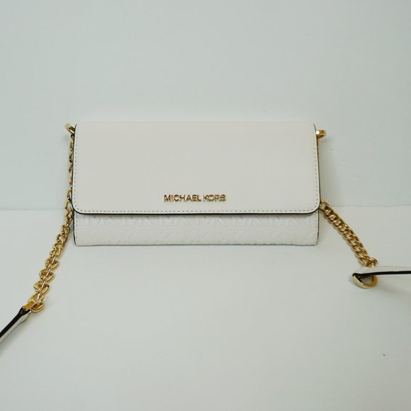 Michael Kors Jet Set Item large Wallet On A Chain Crossbody Bag MK White - Picture 2 of 8